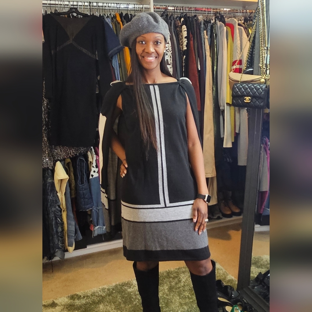 Elegant Black and Gray Women's Cape Dress